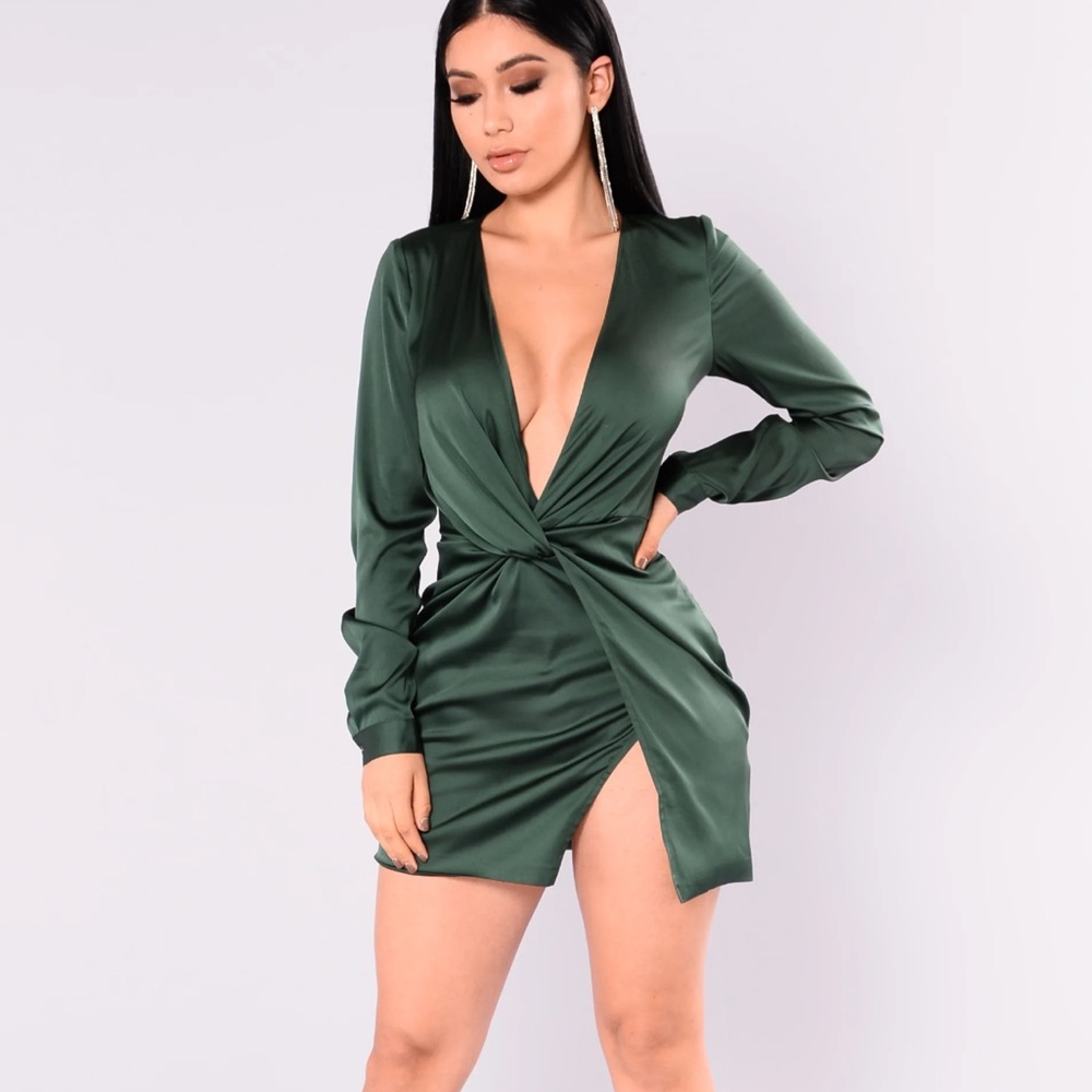 Silky green blouse dress - fashion nova